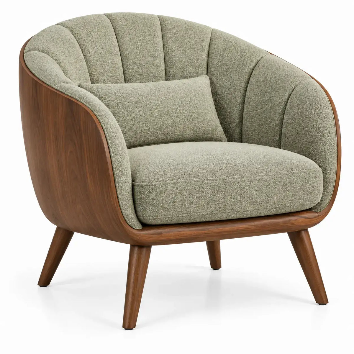 Sillón tapizado con acolchado acanalado, verde y marrón