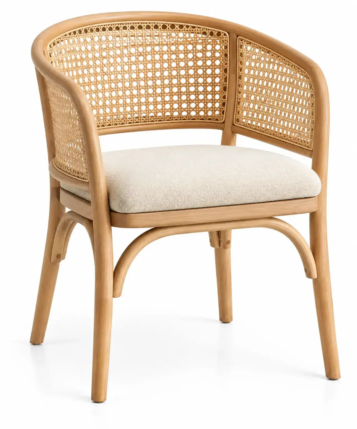 Silla con respaldo con detalles de entramado, beige y marrón