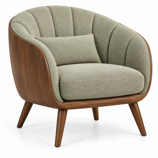 Sillón tapizado con acolchado acanalado, verde y marrón