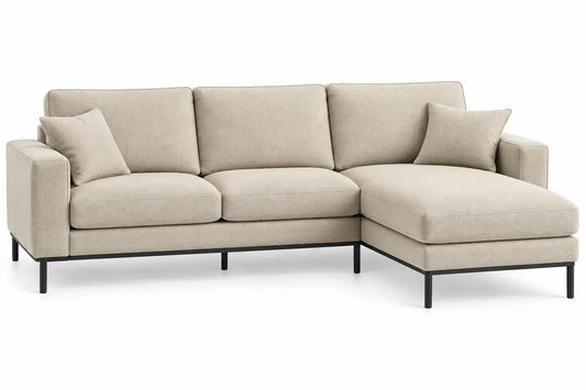 Sofá esquinero tapizado con patas elevadas, beige y negro