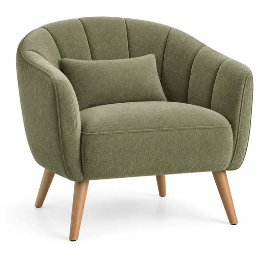 Sillón tapizado con acolchado acanalado, verde y marrón